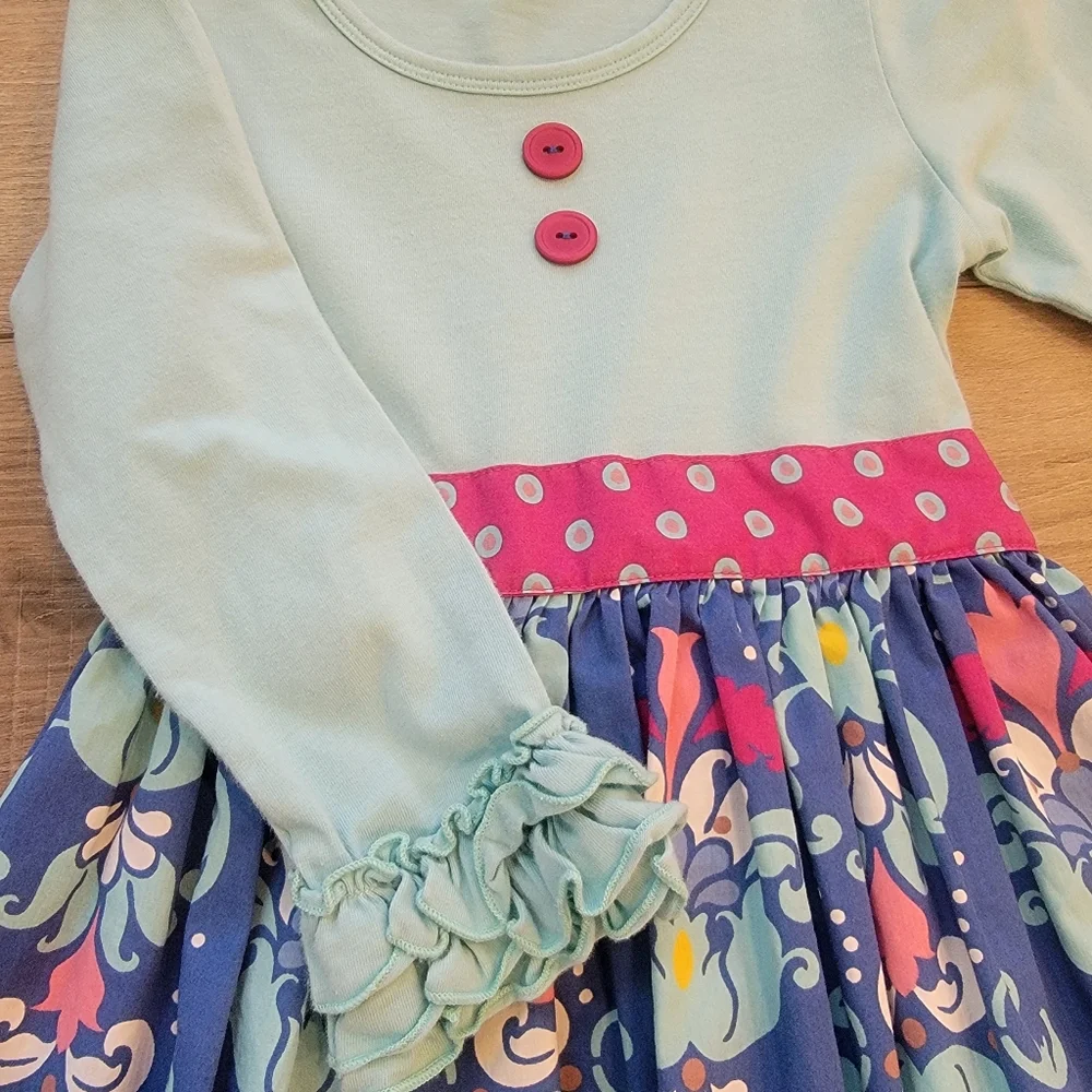 Eleanor Rose Girls Size 4/5 Rhonda Blue Long Sleeve Boutique Dress Ruffle Cuff